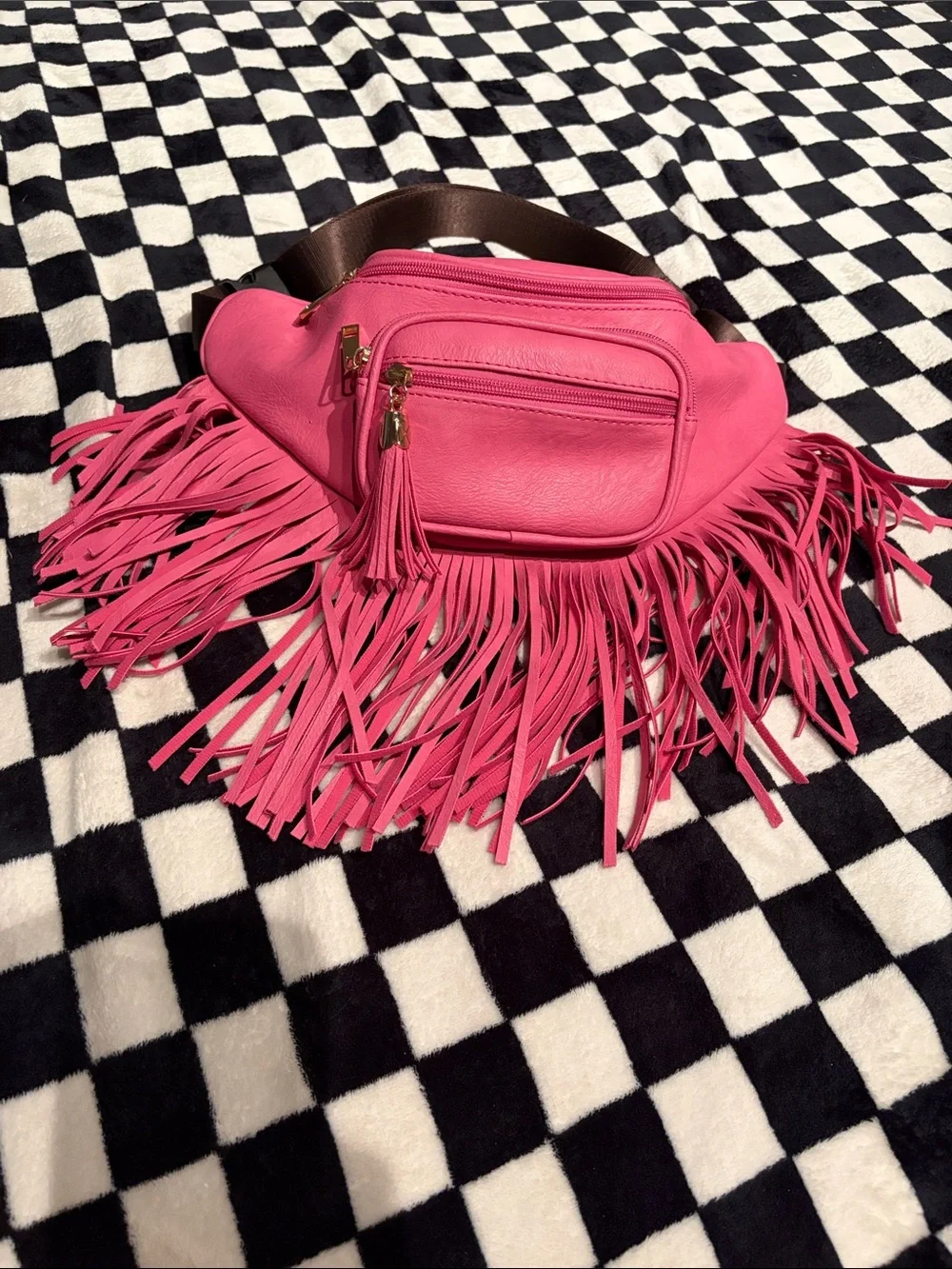 Fringe Leather Belt Bag - Pink - Picture 1 of 2